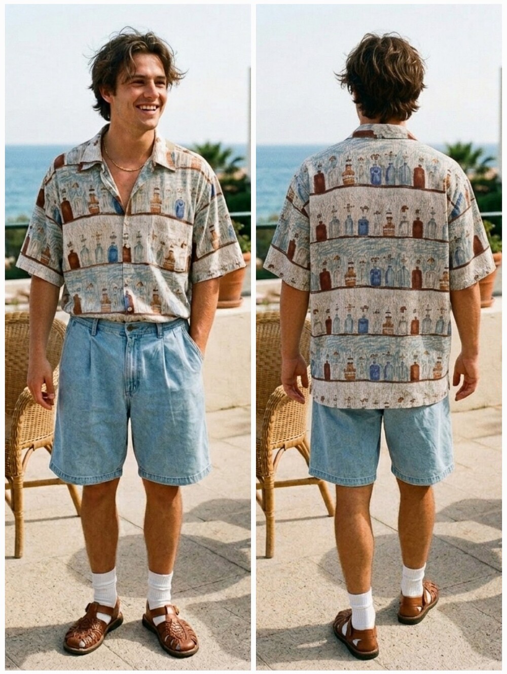 Cacharel L Vintage 90s Apothecary Shelf Nautical Dadcore Resortwear Button Shirt